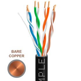 Cat5e 1000ft Riser Ethernet Cable Black | Solid Bare Copper | CMR, 24AWG