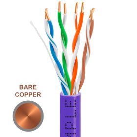 Cat5e 1000ft Riser Ethernet Cable Purple | Solid Bare Copper | CMR, 24AWG