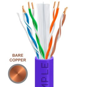 Cat6 1000ft Riser Ethernet Cable Purple | Bare Copper | CMR, UTP, 23AWG