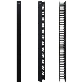 Wavenet – 78” High Single‐Sided Vertical Cable Manager - Spacious Finger Duct with Cover for 45U or Larger 2‐Post and 4‐Post Racks, Plastic – Black