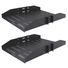 Wavenet – 19" Wide Double‐Sided 2U Vented Cantilever Shelf, Rack Mount, Weight Capacity 50lbs, 25" Deep Tray, Heavy Duty Steel, Black – Pack of 2