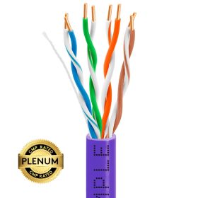 1000ft Cat5e Plenum Ethernet Cable Purple | Bare Copper | CMP, UTP, 23AWG