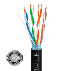 1000ft Cat5e Outdoor Ethernet Cable Black | Shielded | Bare Copper | CMX