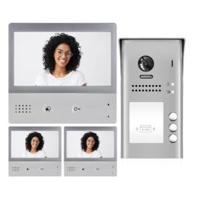 Intercom System for Apartment | 3 Apartment WiFi Video Doorbell | 3 x 7" Monitors, Door Release - DX4731S/ID