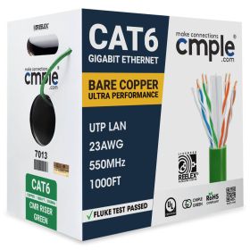 Cat 6 Riser Ethernet Cable Green | UL, CMR, 23AWG | Bare Copper 1000ft