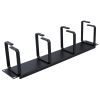 Wavenet – 2U 19" Cable Management Panel, 4 D-Ring Cable Manager Organizer for Bracket, Cabinet, or Rack Mountable, Steel – Black